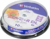 Диск DVD+R Verbatim 8.5Gb 8x Cake Box Double Layer 10шт (43818)