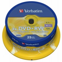 Диск DVD+RW Verbatim 4.7Gb 4x Cake Box 25шт (43489)