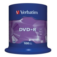 Диск DVD+R Verbatim 4.7Gb 16x Cake Box 100шт (43551)