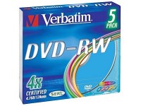 Диск DVD-RW Verbatim 4.7Gb 4x Slim case Color 5шт (43563)