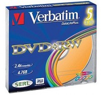 Диск DVD+RW Verbatim 4.7Gb 4x Slim case Color 5шт (43297)
