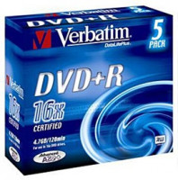 Диск DVD+R Verbatim 4.7Gb 16x Slim case Color (5шт)  (43556)