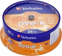 Диск DVD-R Verbatim 4.7Gb 16x Cake Box 25шт (43522)