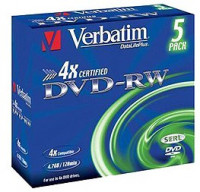 Диск DVD-RW Verbatim 4.7Gb 4x Jewel case 5шт (43285)