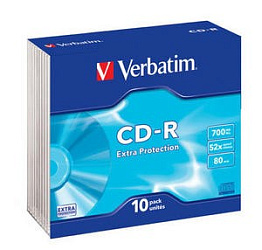 Диск CD-R Verbatim 700Mb 52x Slim case 10шт (43415)